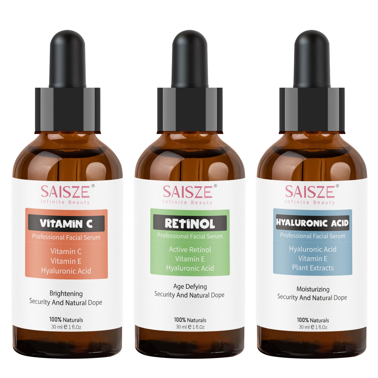 Saisze Anti Aging Serum Kit Face Serum Facial Serum, Retinol Serum & Vitamin C Serum & Hyaluronic Acid Serum, for Firming, Hydrating for Face Day & Night Skin Care, Women's Day Gift