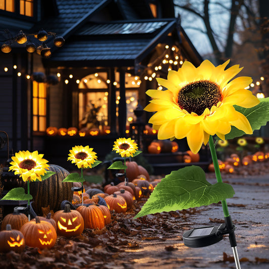 2PCS Solar Sunflowers Outside Garden Lights Waterproof Flowers Lights