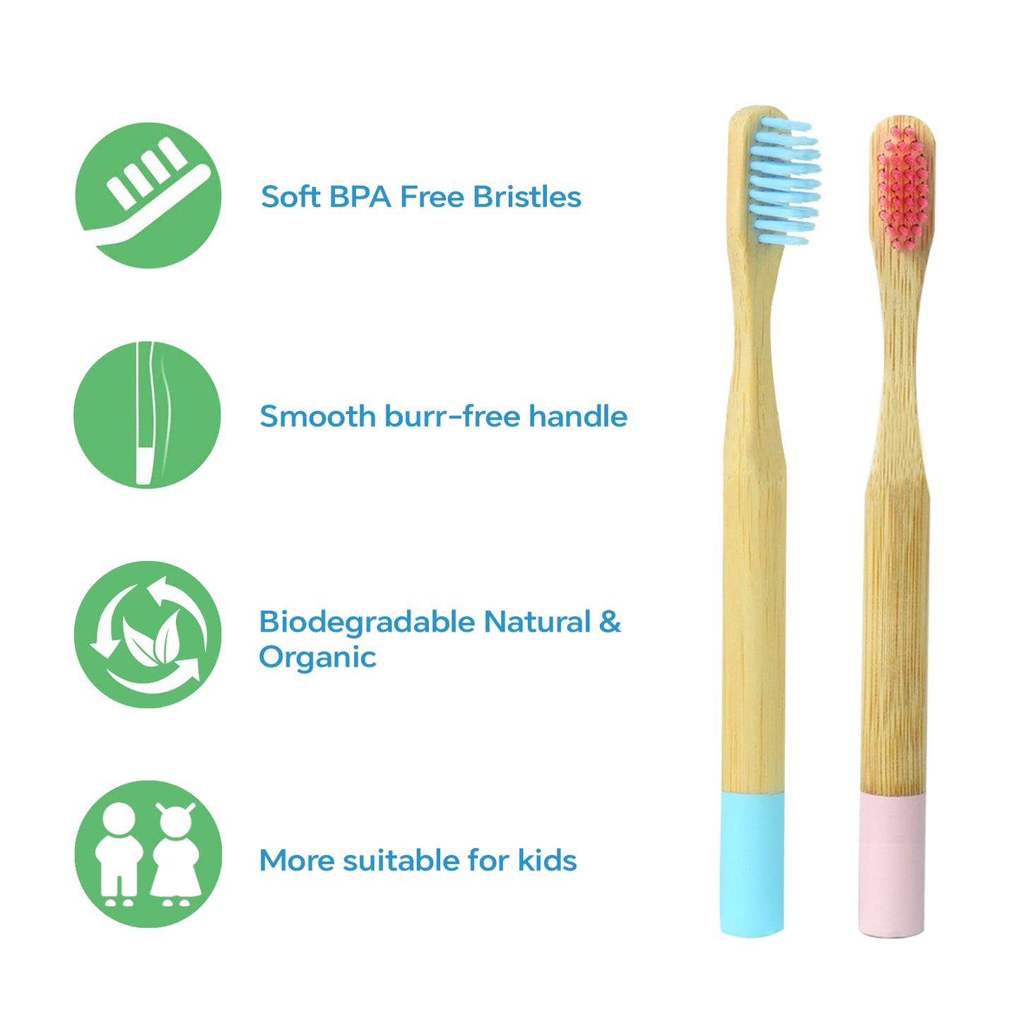 8 Pack BPA Free Kids Bamboo Toothbrushes with Individually Wrapped Eco-Friendly Natural Compostable Wooden Toothbrushes