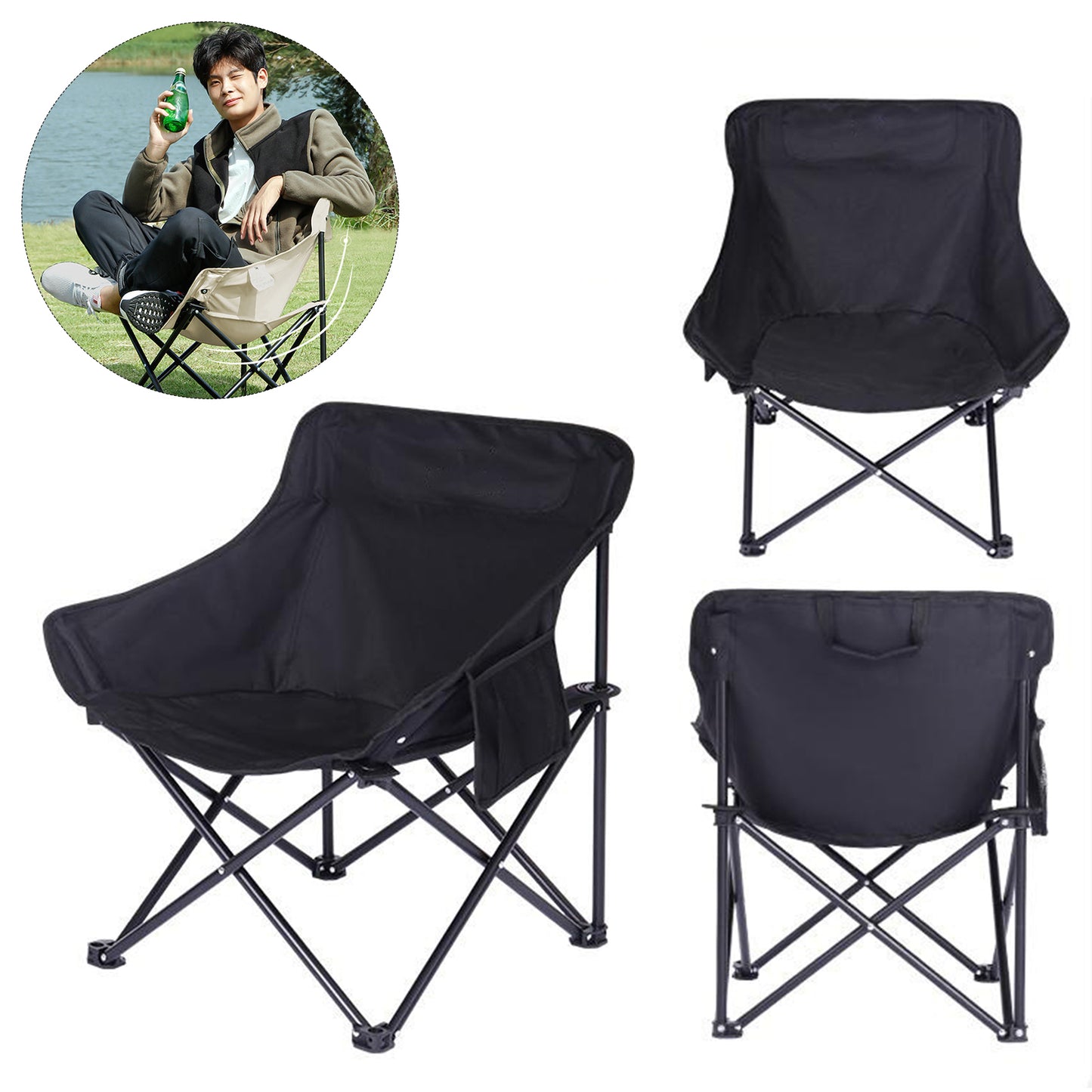 Foldable Camping Chair Oversized Oxford Fabric Moon Chairs Folding Camping Chairs