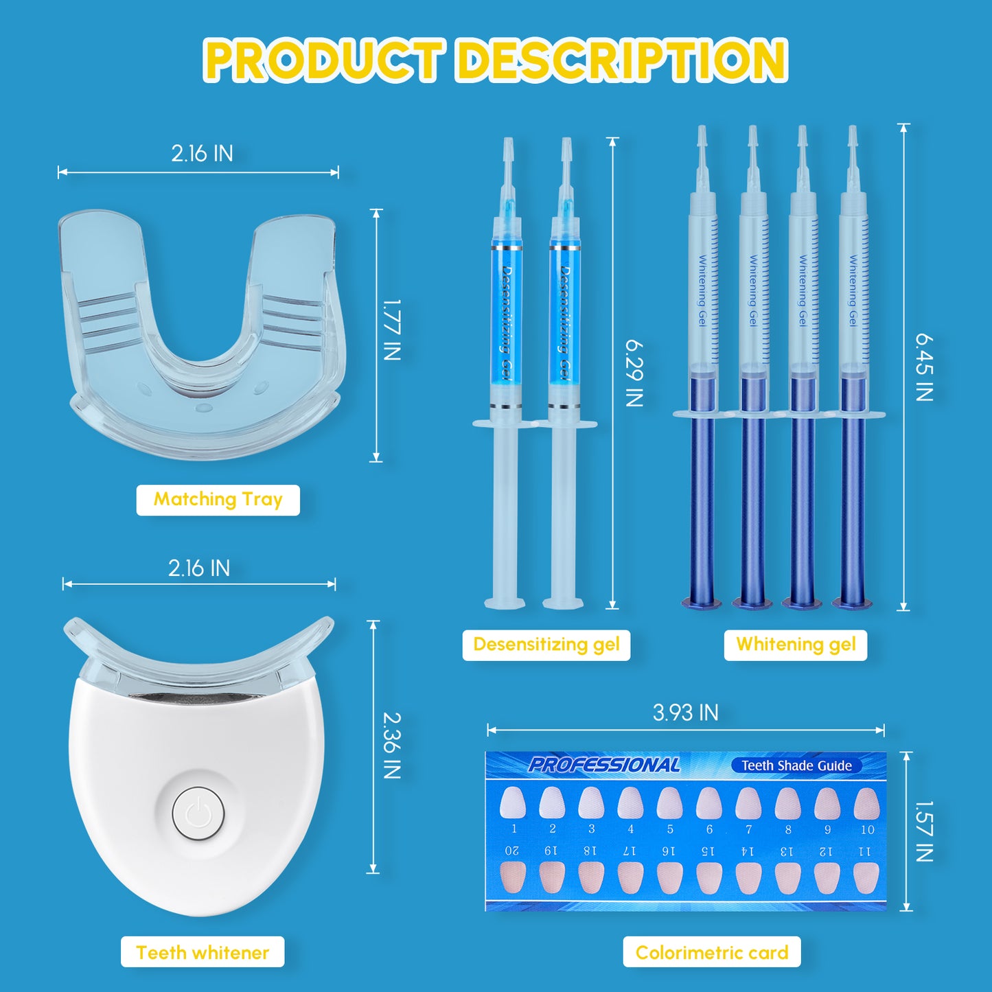 Whitening Kit for Sensitive Teeth Oral Care, Includes LED Light, 4 Whitening Gel and 2 Desensitizing Gel, Whitening Gel Helps to Remove Stains Caused by Food, Coffee, Soda, Smoking