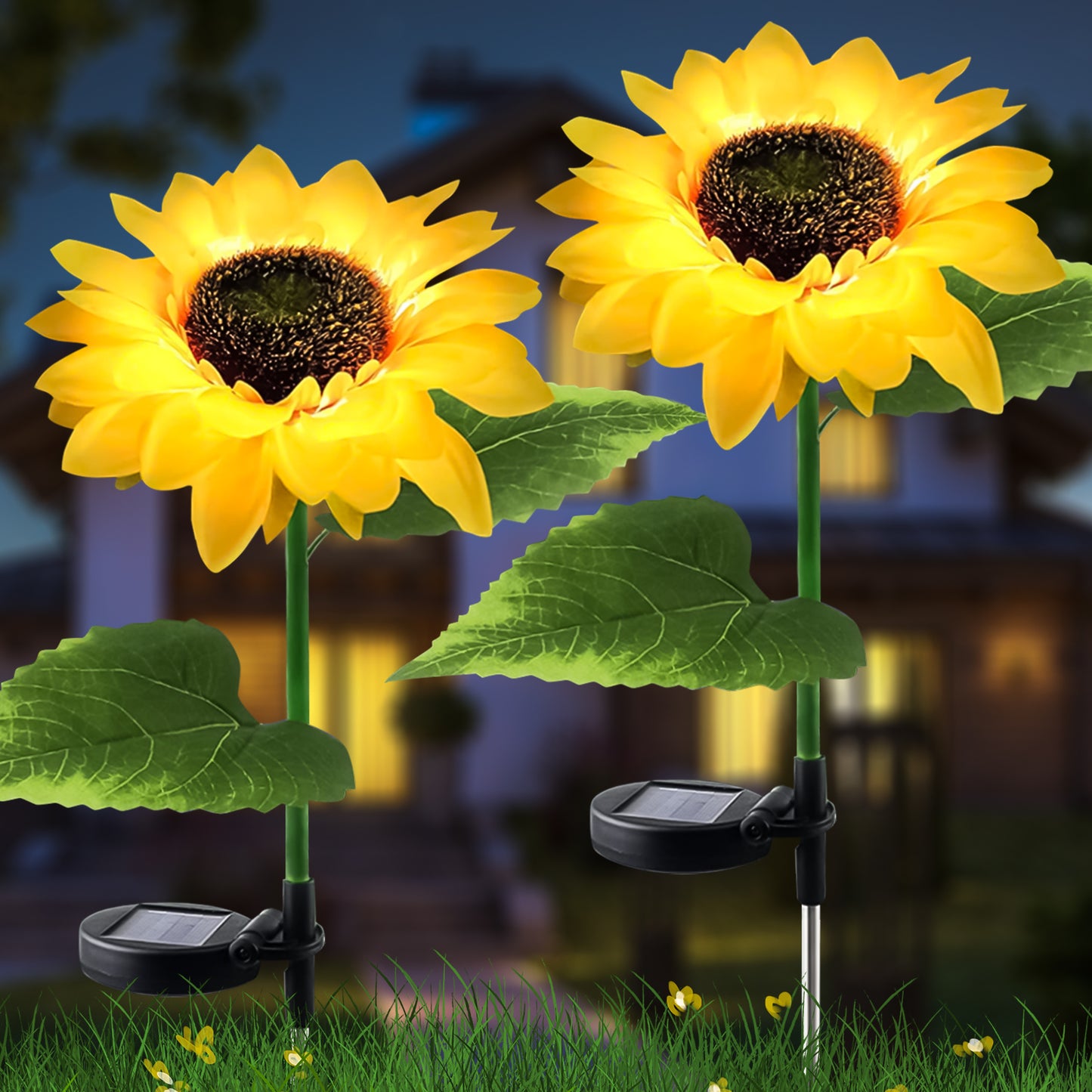 WM Solarera 2 Pcs Sunflower Solar Outdoor Lights Garden Stake Lights, LED Solar Powered Lights for Patio Lawn Garden Yard Pathway Decoration