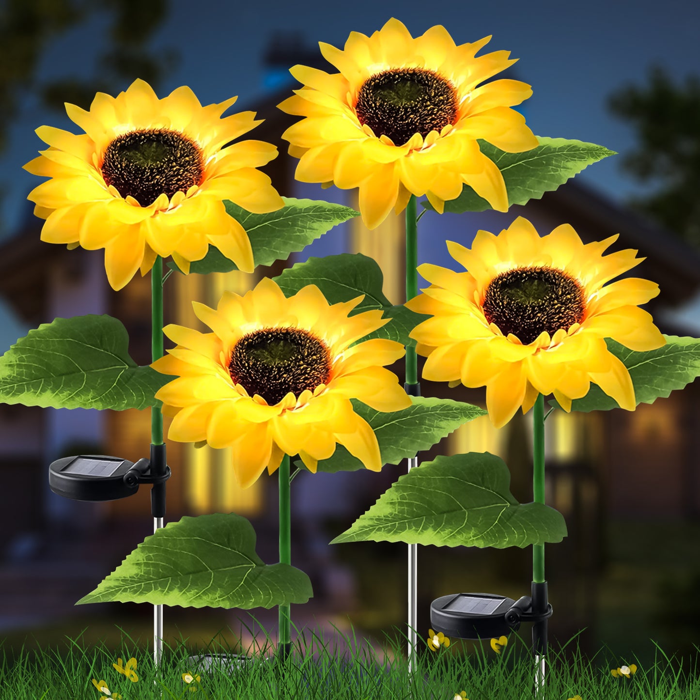 WM Solarera 2 Pcs Sunflower Solar Outdoor Lights Garden Stake Lights, LED Solar Powered Lights for Patio Lawn Garden Yard Pathway Decoration