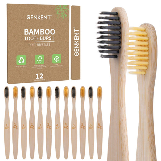 12 Pcs Individually Wrapped Bamboo Toothbrushes BPA Free Wooden Toothbrushes with Soft Bristles Eco-Friendly Natural