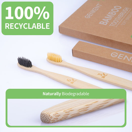 12 Pcs Individually Wrapped Bamboo Toothbrushes BPA Free Wooden Toothbrushes with Soft Bristles Eco-Friendly Natural