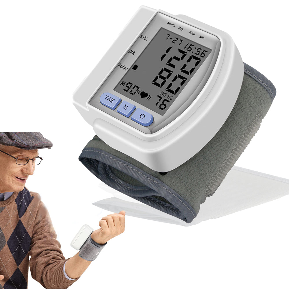 GENKENT Wrist Blood Pressure with Large LCD Digital Display Monitor, Adjustable Cuff BP Monitor Machine for Home Use, No Batteries Contained