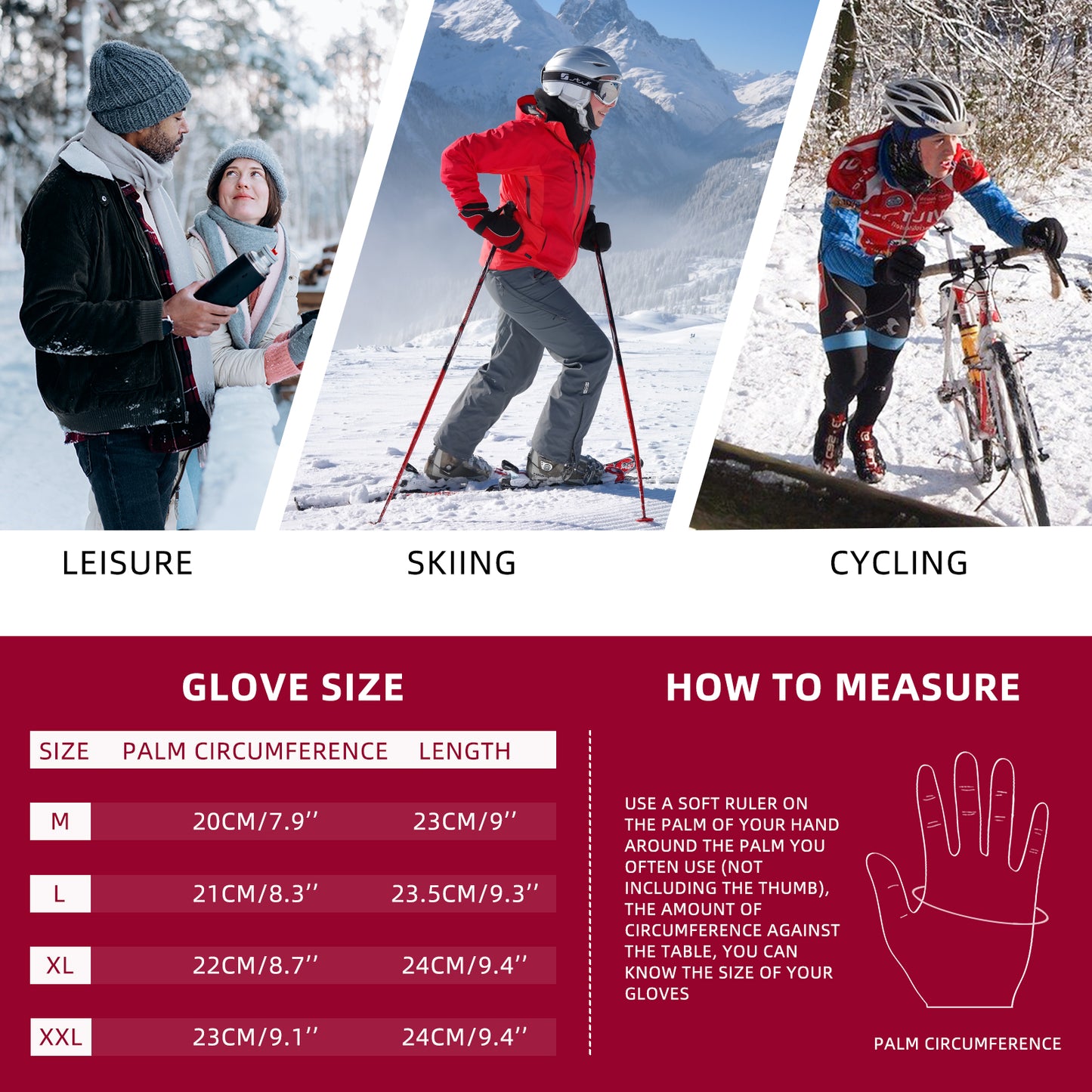 Winter Warm Gloves Touch Screen Gloves for Men Women Anti-Slip Driving Cycling Sports Gloves Waterproof Snow Gloves Ski Gloves, Valentines Day Gifts