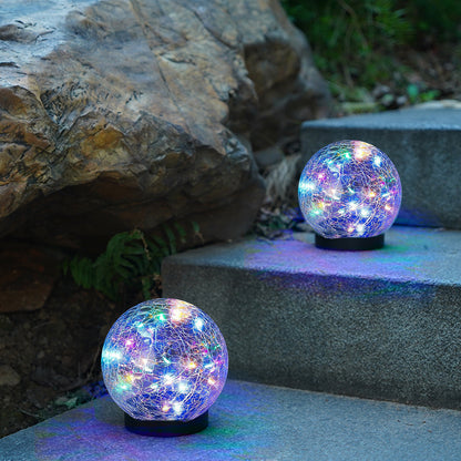 WM Solarera 2 Pcs Waterproof Outdoor Decorative Globe Solar Lights Cracked Glass Ball Lights Ground Lights with 30 LEDs for Garden Pathway